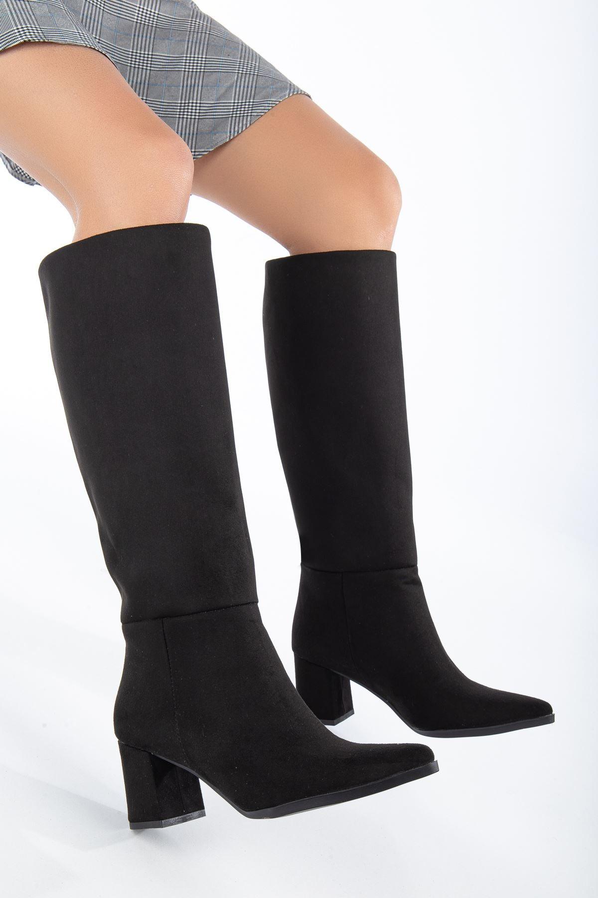 Women's Black Suede Pointed Toe Pull-On Boots - STREETMODE™