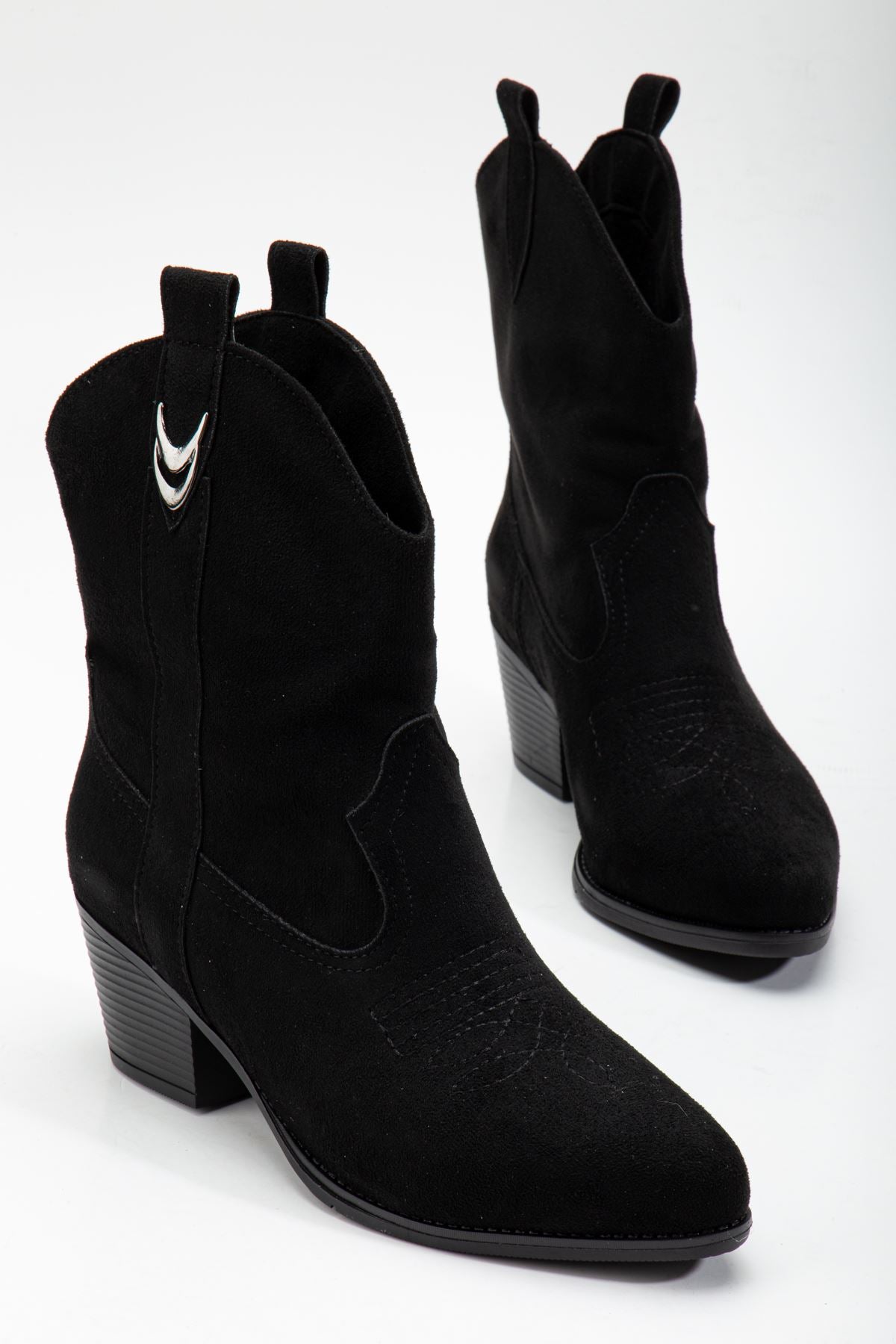 Women's Black Suede Tassel Pointed Toe Western Cowboy Boots - STREETMODE™