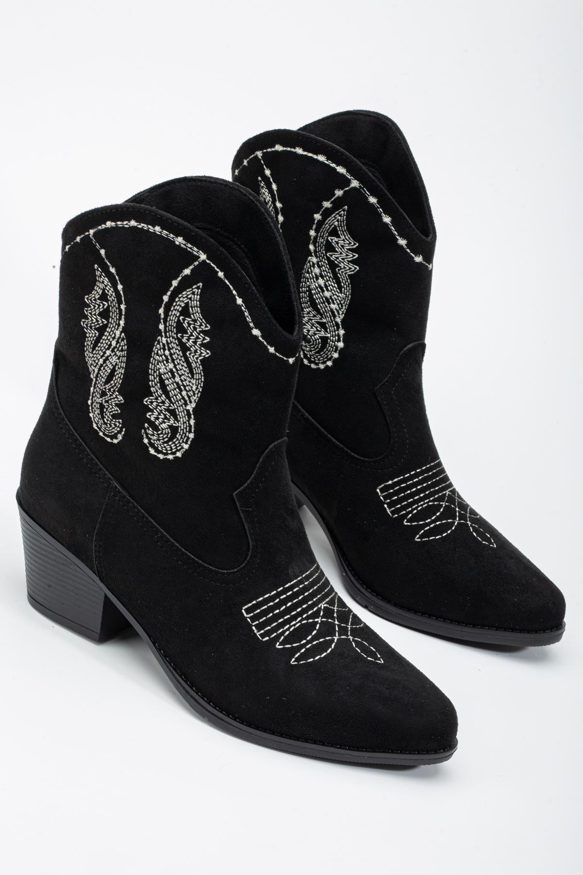 Women's Black Suede Thermo Sole Embroidered Western Cowboy Boots - STREETMODE™