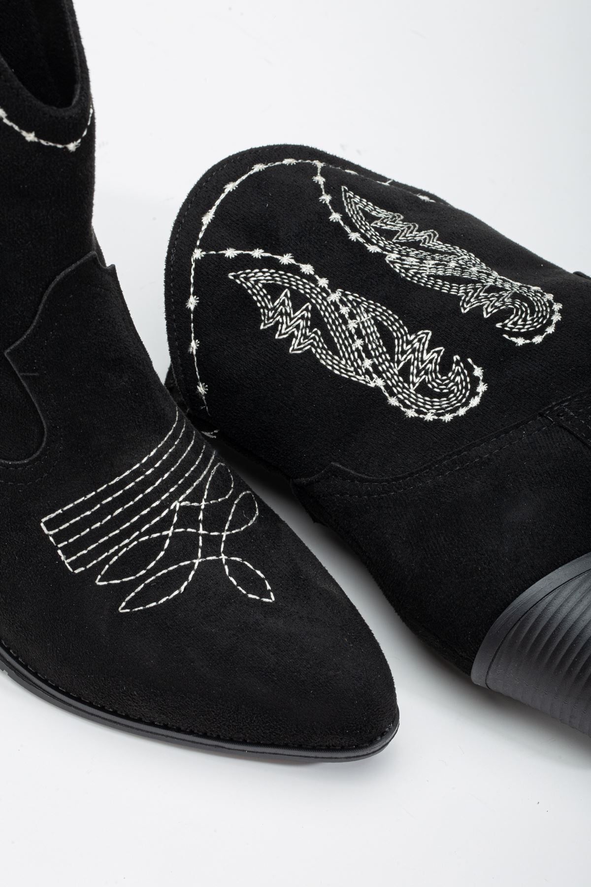 Women's Black Suede Thermo Sole Embroidered Western Cowboy Boots - STREETMODE™