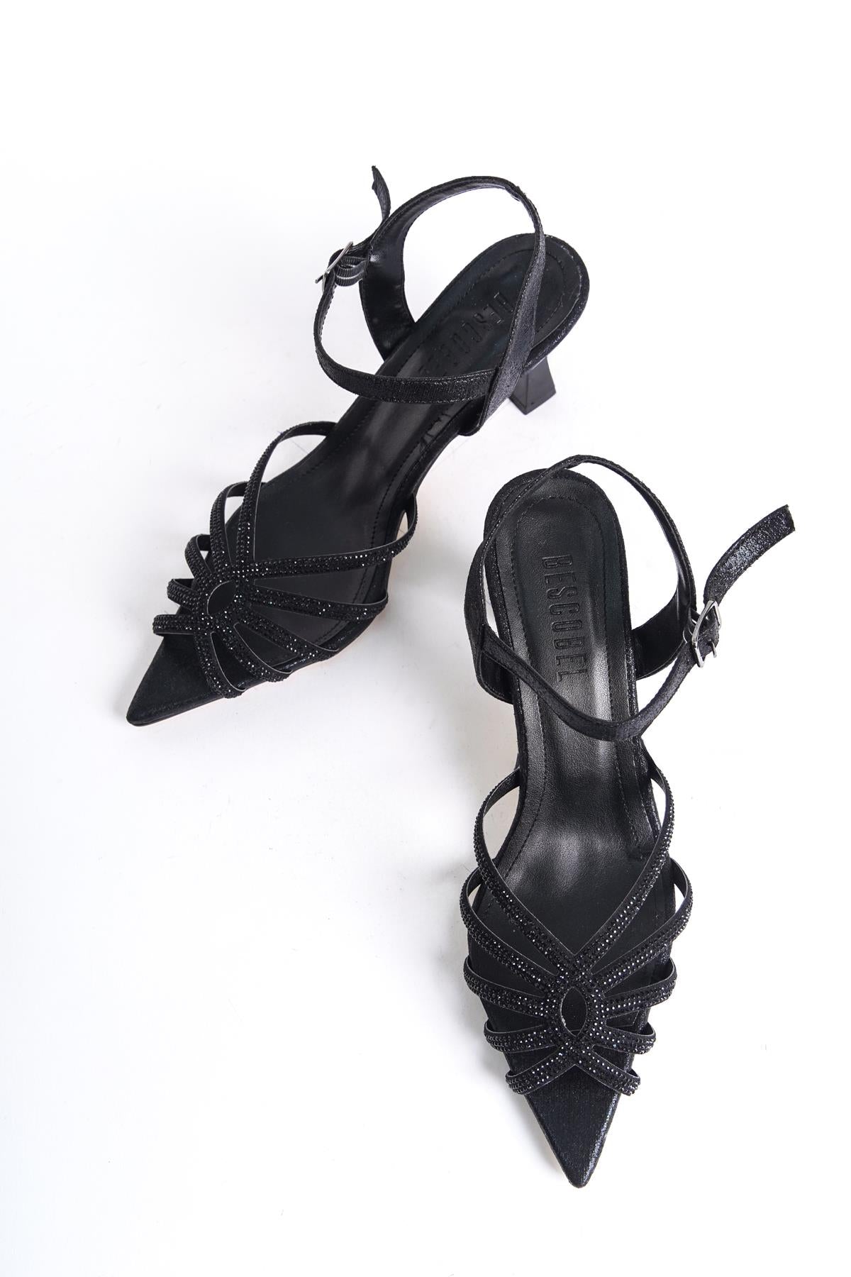 Women's Black Thin Heel Pointed Toe Evening Dress Shoes 8 Cm Heel - STREETMODE™