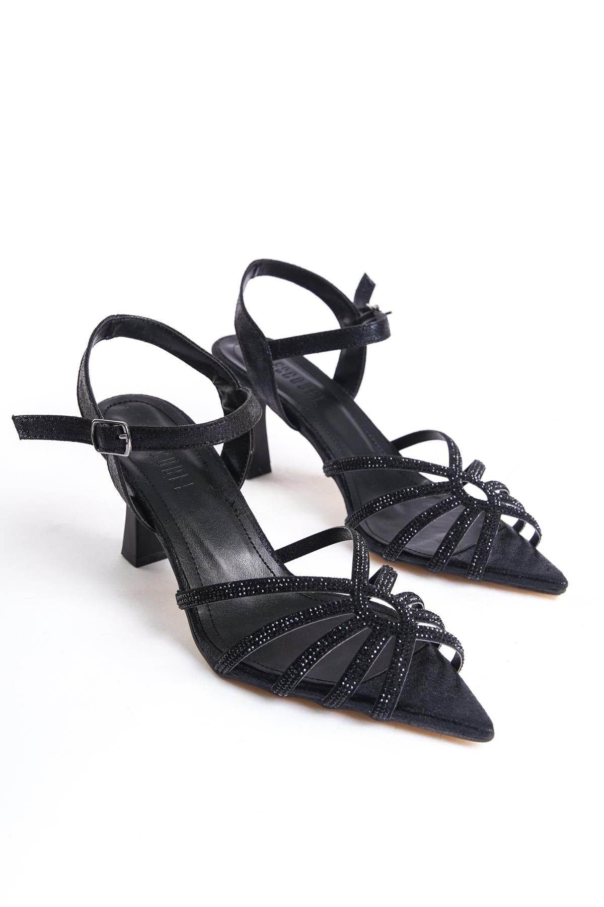 Women's Black Thin Heel Pointed Toe Evening Dress Shoes 8 Cm Heel - STREETMODE™