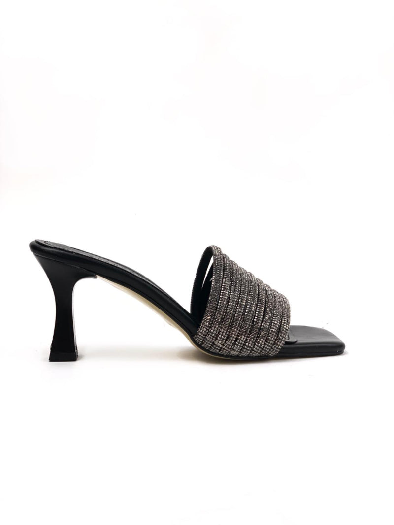 Women's Black Yeft Multi-Stone Evening Dress Slippers - STREETMODE™