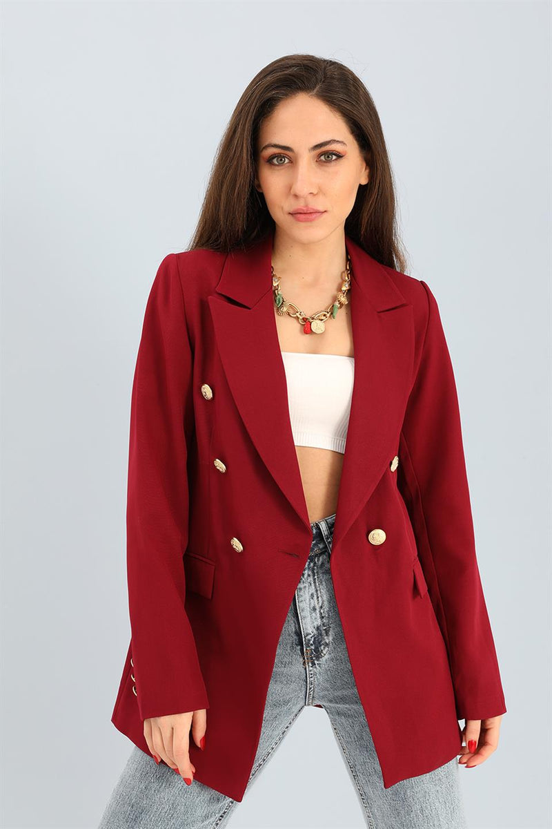 Women's Blazer Fleto Pocket Atlas Fabric Jacket - Burgundy - STREETMODE™