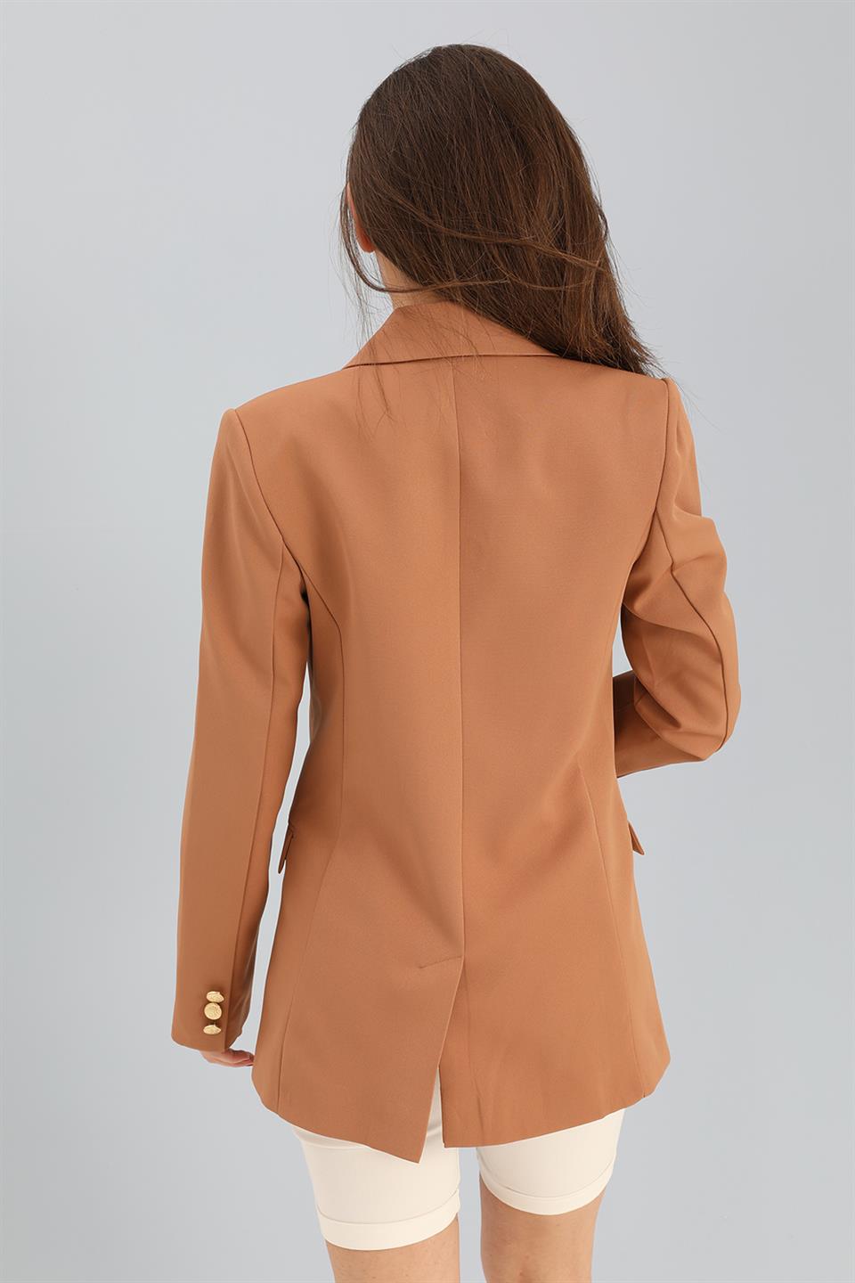 Women's Blazer Fleto Pocket Atlas Fabric Jacket - Camel - STREETMODE™