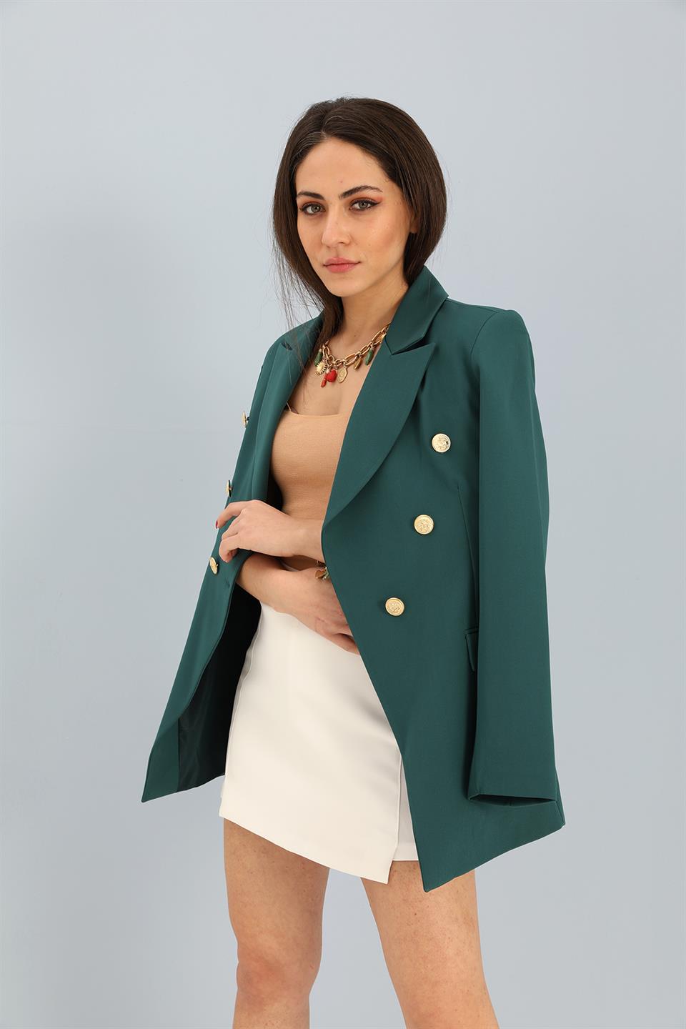 Women's Blazer Fleto Pocket Atlas Fabric Jacket - Emerald - STREETMODE™