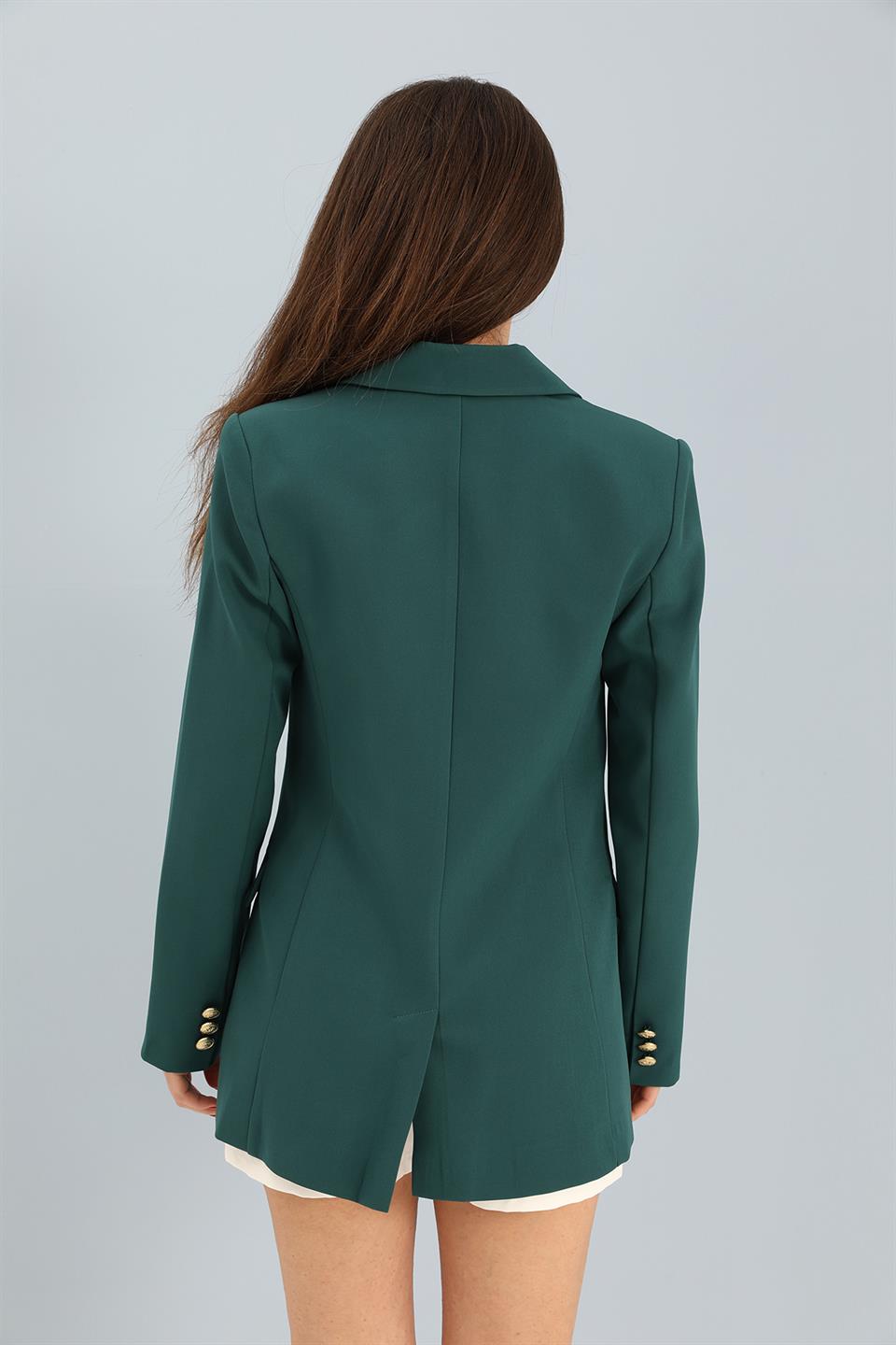 Women's Blazer Fleto Pocket Atlas Fabric Jacket - Emerald - STREETMODE™
