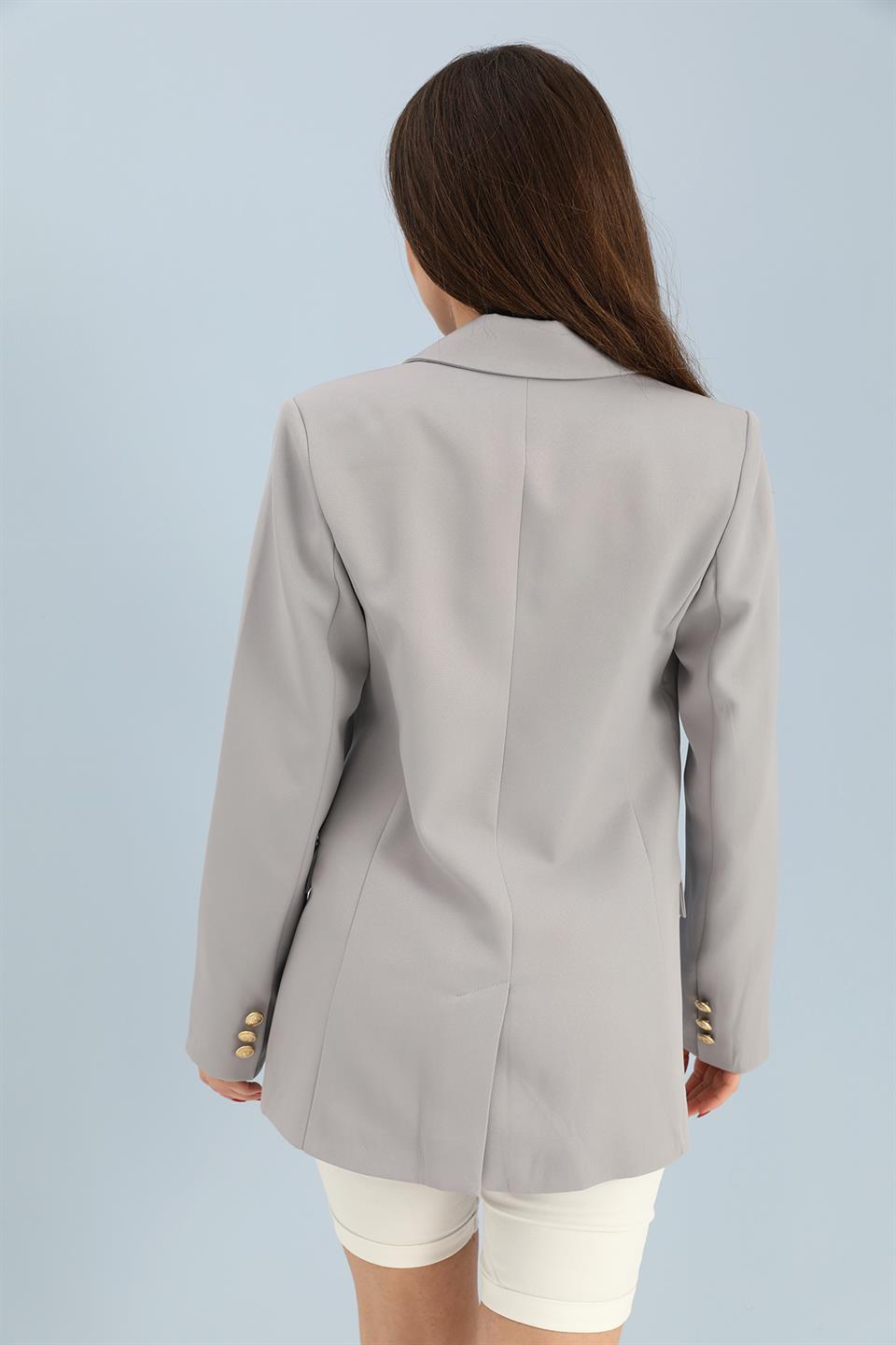 Women's Blazer Fleto Pocket Atlas Fabric Jacket - Gray - STREETMODE™