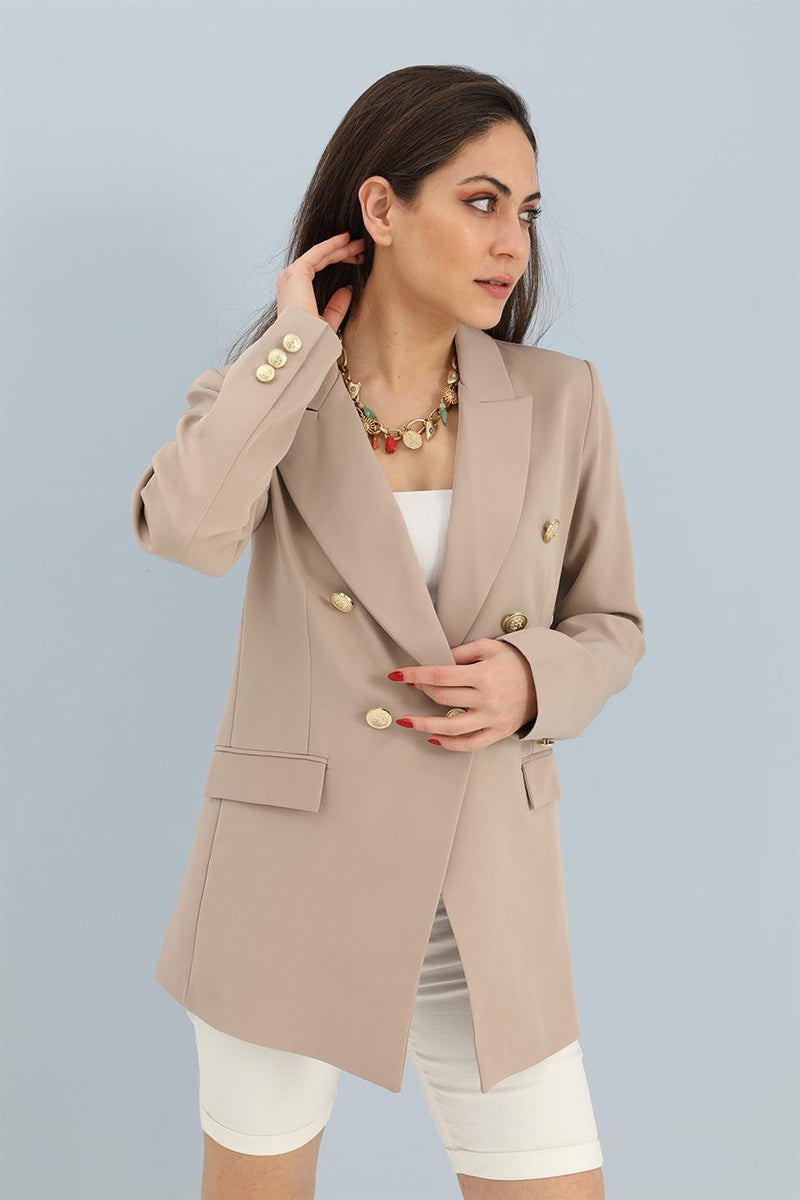 Women's Blazer Fleto Pocket Atlas Fabric Jacket - Stone - STREETMODE™