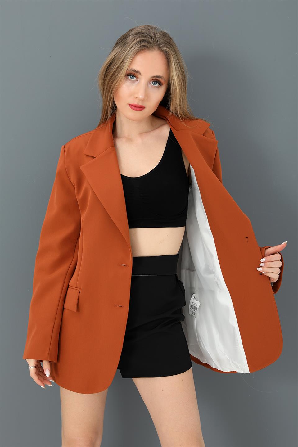 Women's Blazer Jacket Sleeve Rigging Detail - Cinnamon - STREETMODE™