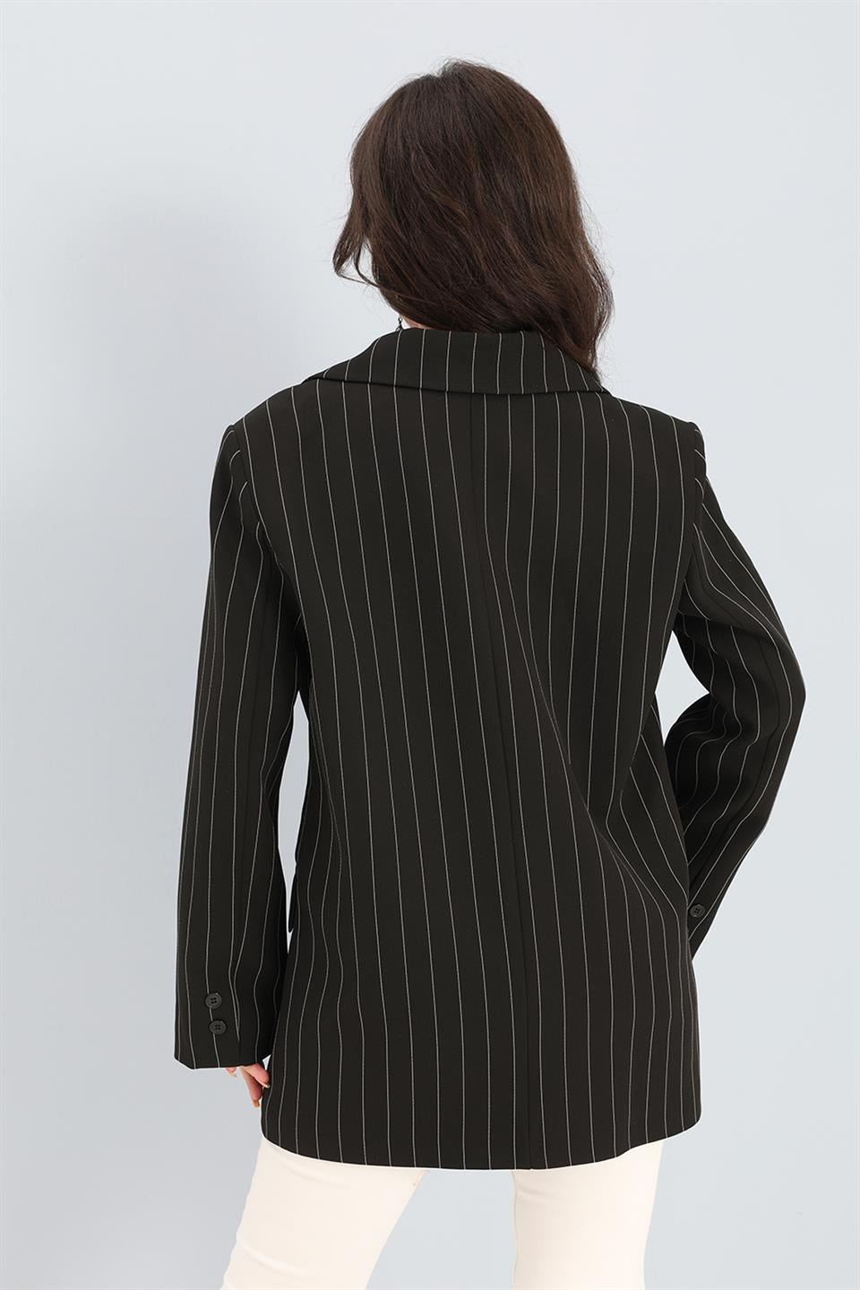 Women's Blazer Jacket Striped Atlas Fabric - Black - STREETMODE™