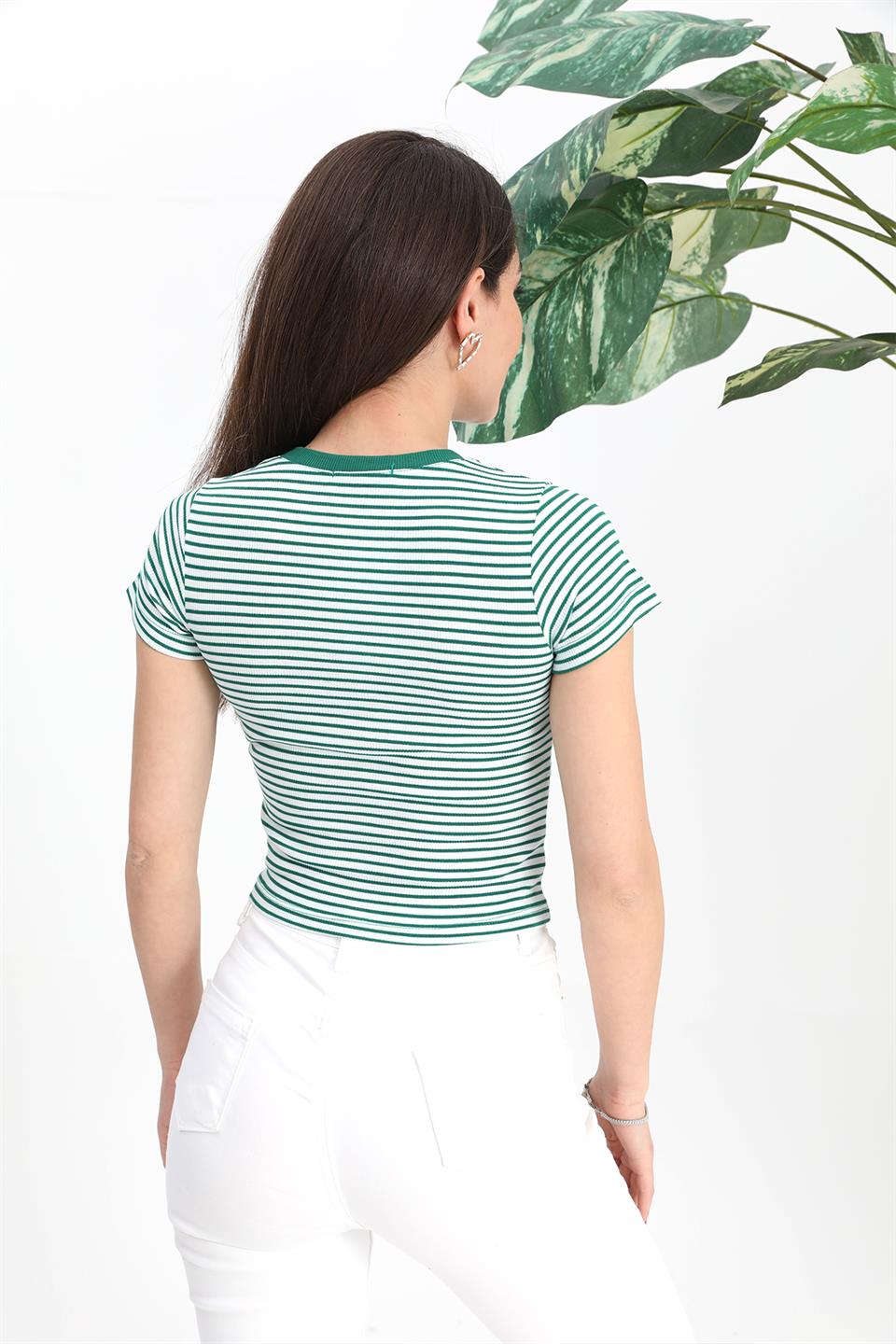 Women's Blouse Crew Neck Striped Camisole - Green - STREETMODE™