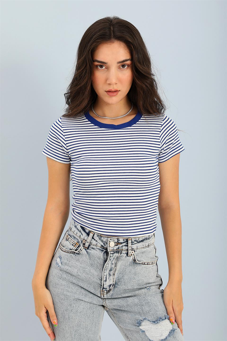 Women's Blouse Crew Neck Striped Camisole - Navy Blue - STREETMODE™