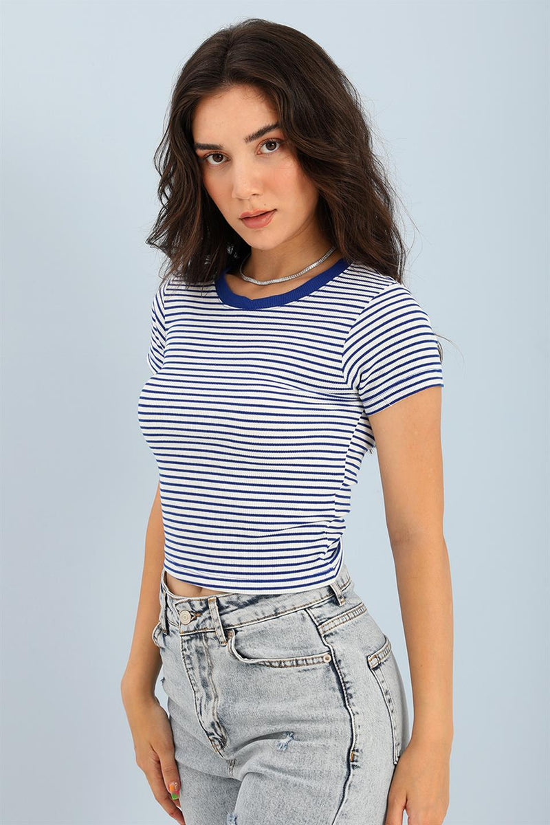 Women's Blouse Crew Neck Striped Camisole - Navy Blue - STREETMODE™