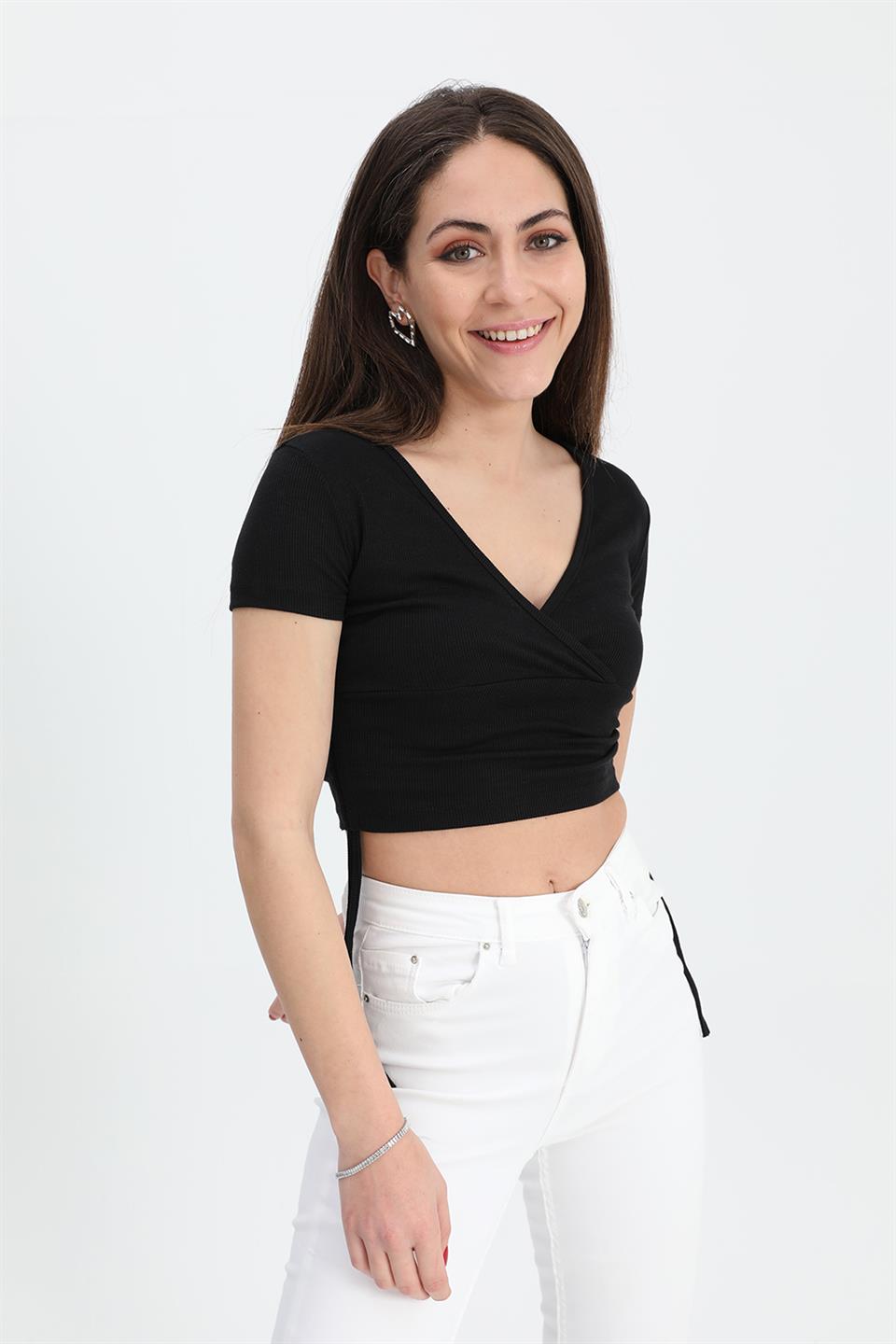 Women's Blouse Double Breasted Collar Tunnelled Sides - Black - STREETMODE™