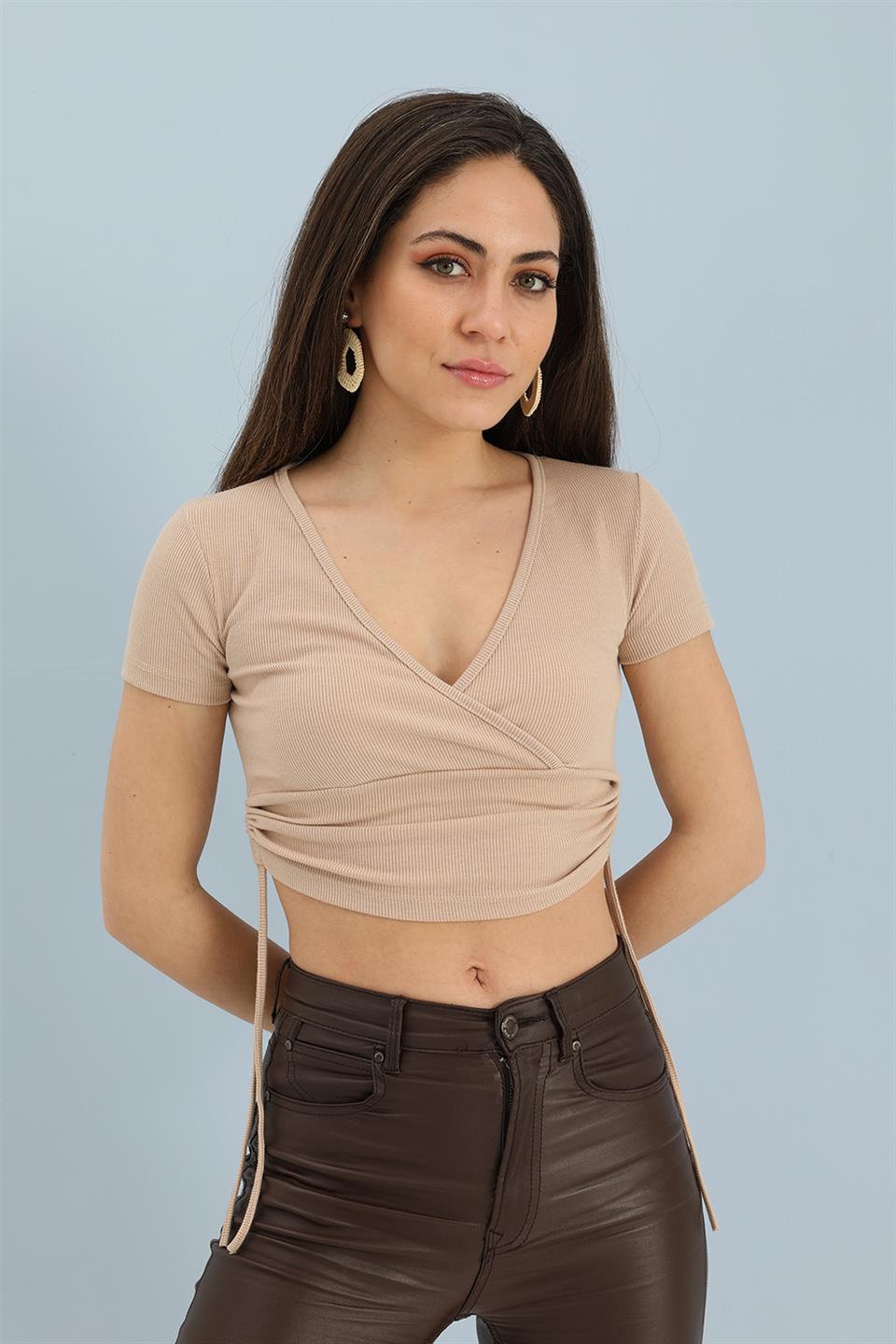 Women's Blouse Double Breasted Collar Tunnelled Sides - Mink - STREETMODE™