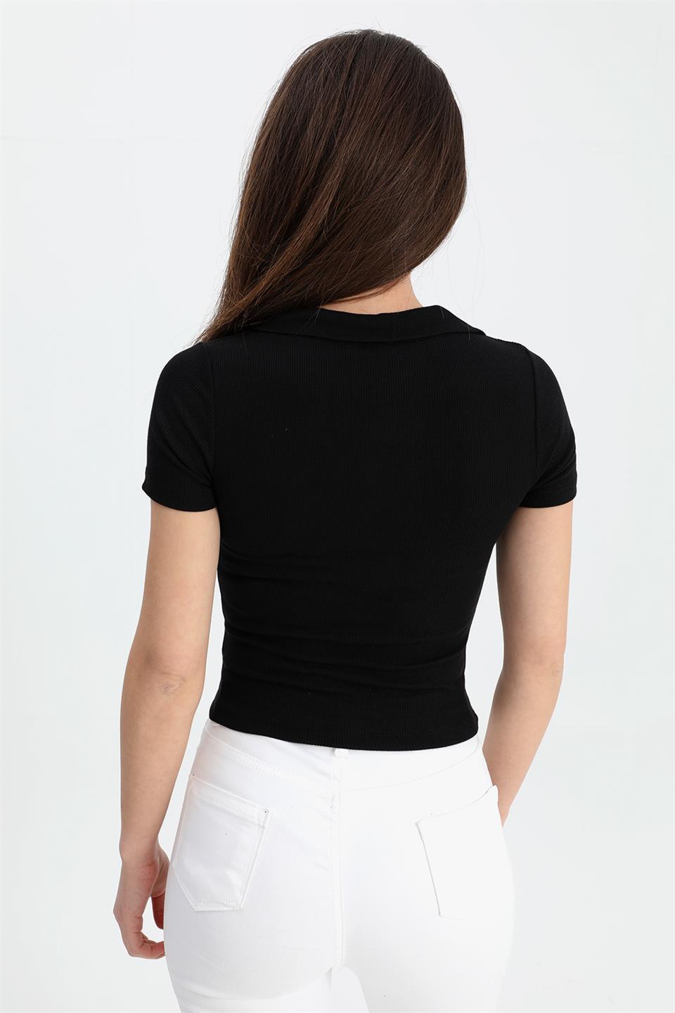 Women's Blouse Shirt Collar Short Sleeve Camisole - Black - STREETMODE™