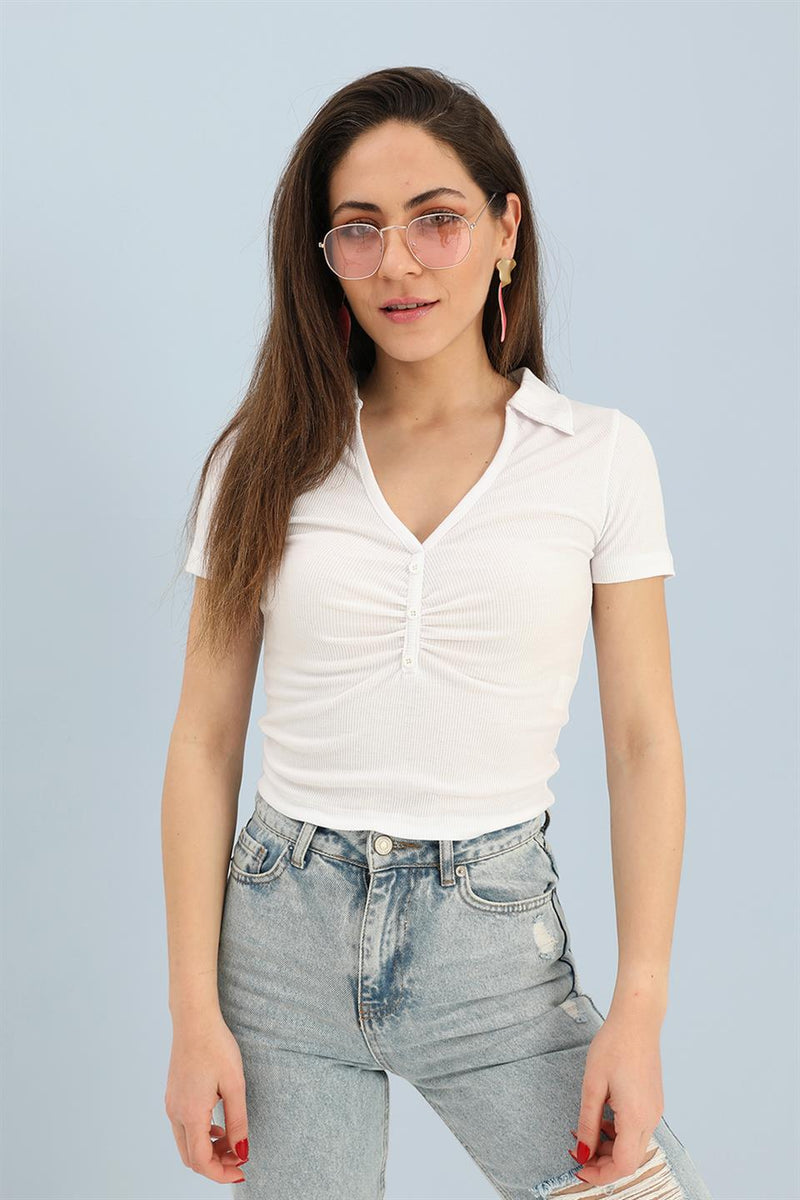 Women's Blouse Shirt Collar Short Sleeve Camisole - White - STREETMODE™