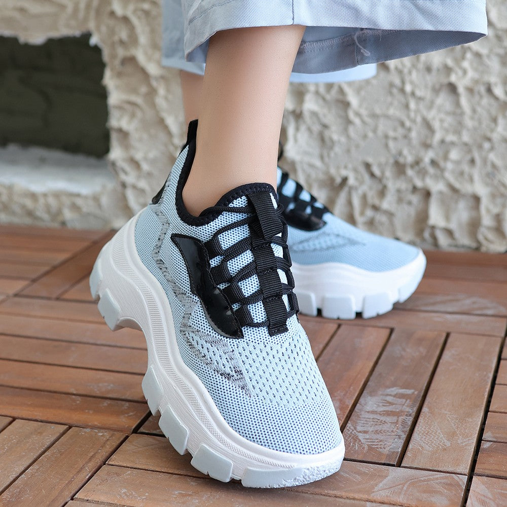 Women's Blue Knitwear Lace-Up Sports Shoes - STREETMODE™