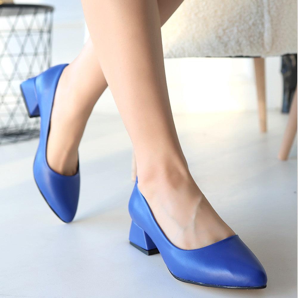 Women's Blue Leather High Heel Shoes - STREETMODE™