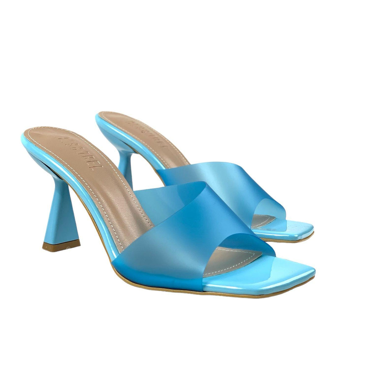 Women's Bomm Blue Patent Leather Detailed Thin Heel Slippers 6cm - STREETMODE™