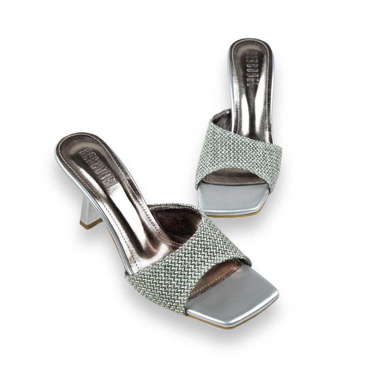 Women's Bomm Silver Wicker Detailed Thin Heel Slippers 6Cm - STREETMODE™
