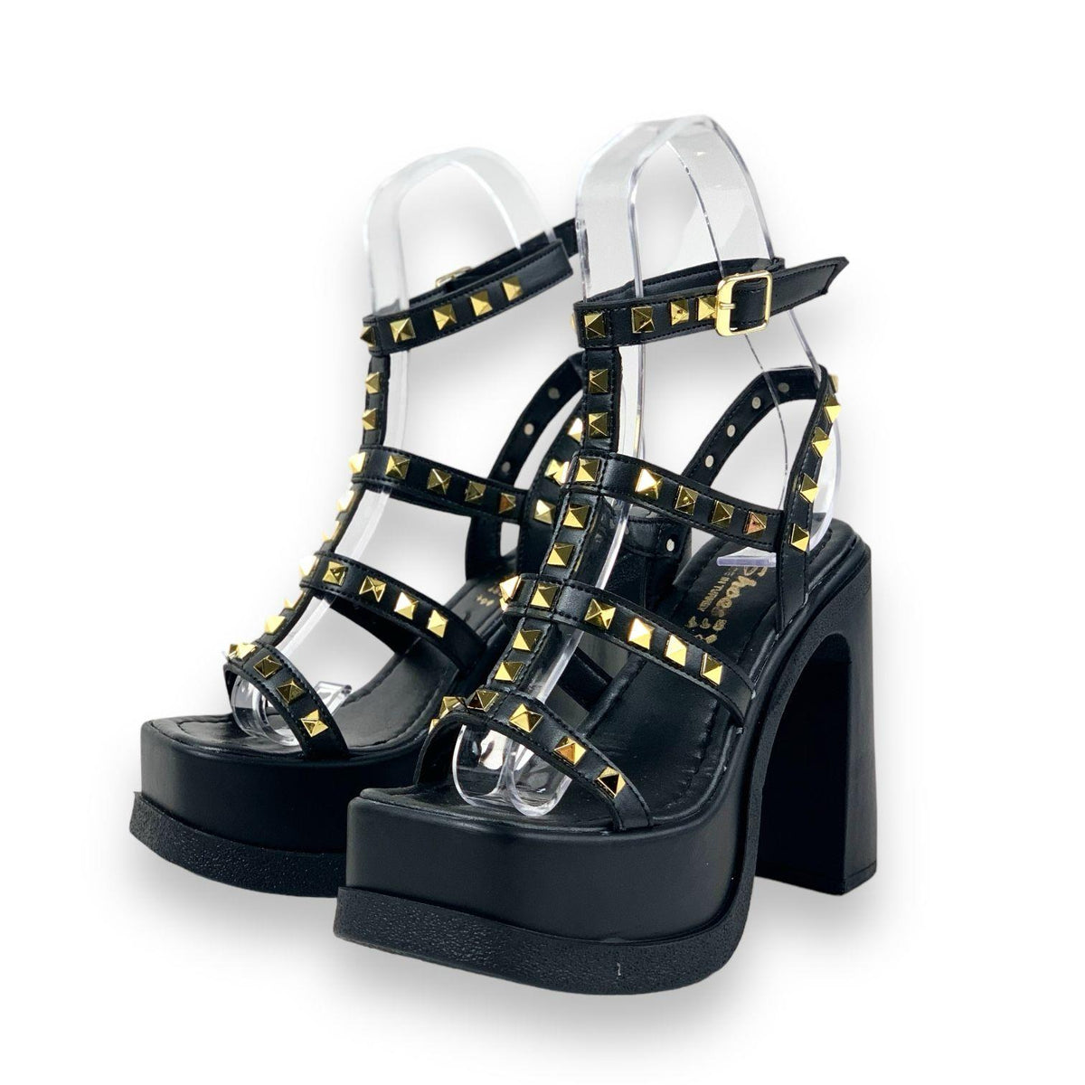 Women's Bonke Black Stone Gladiator Sandals 15 cm Heel - STREETMODE™