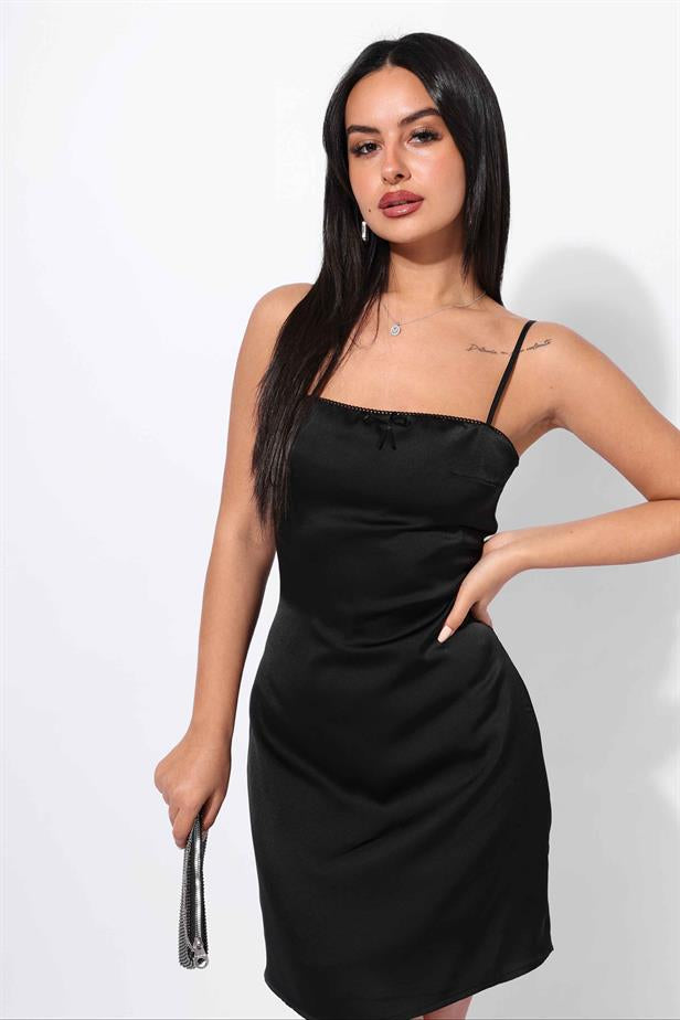 Women's Bow Detailed Mini Dress Black - STREETMODE™