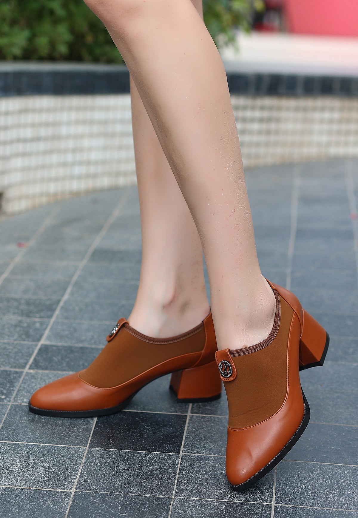 Women's Brown Leather Heeled Shoes - STREETMODE™
