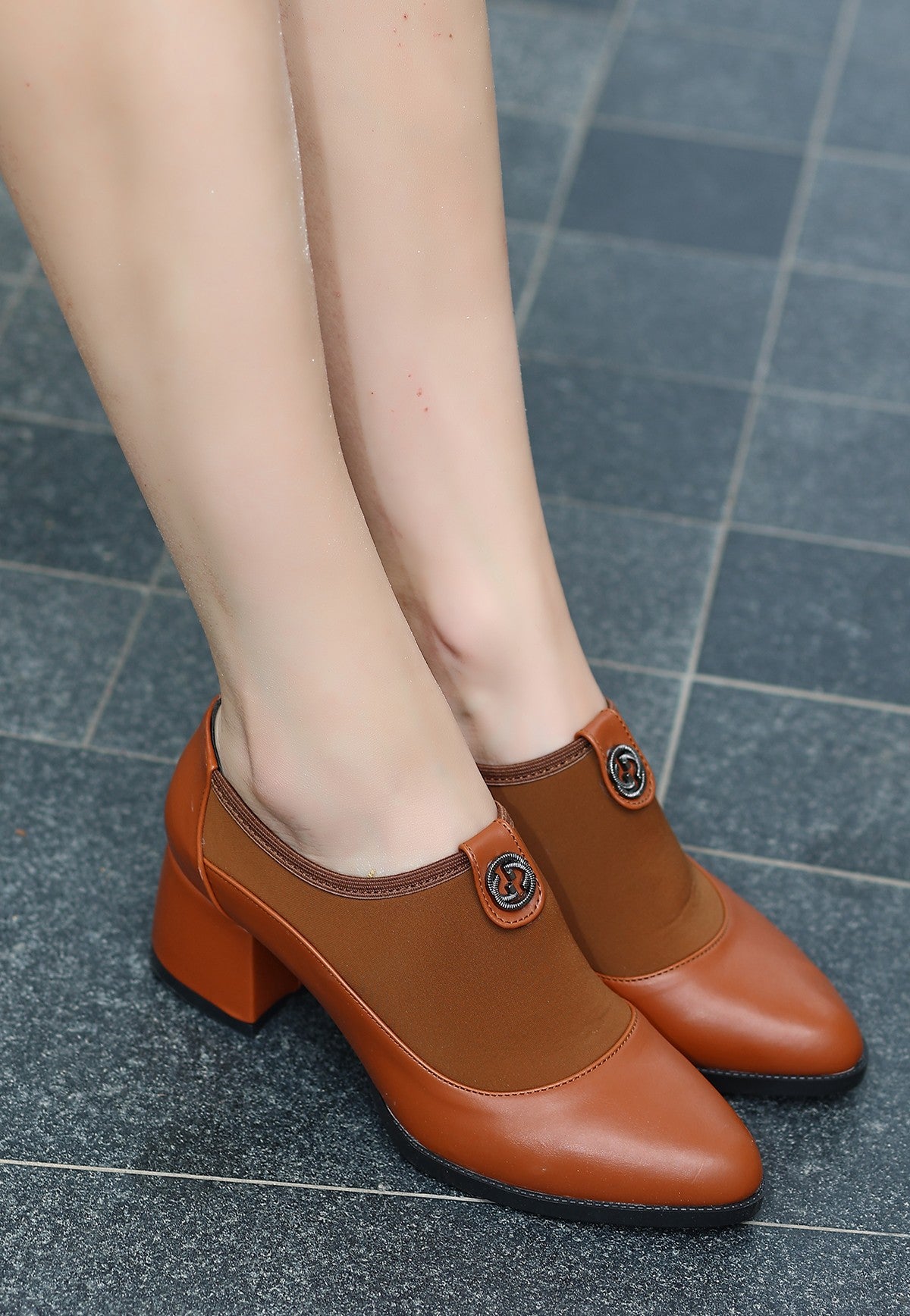 Women's Brown Leather Heeled Shoes - STREETMODE™