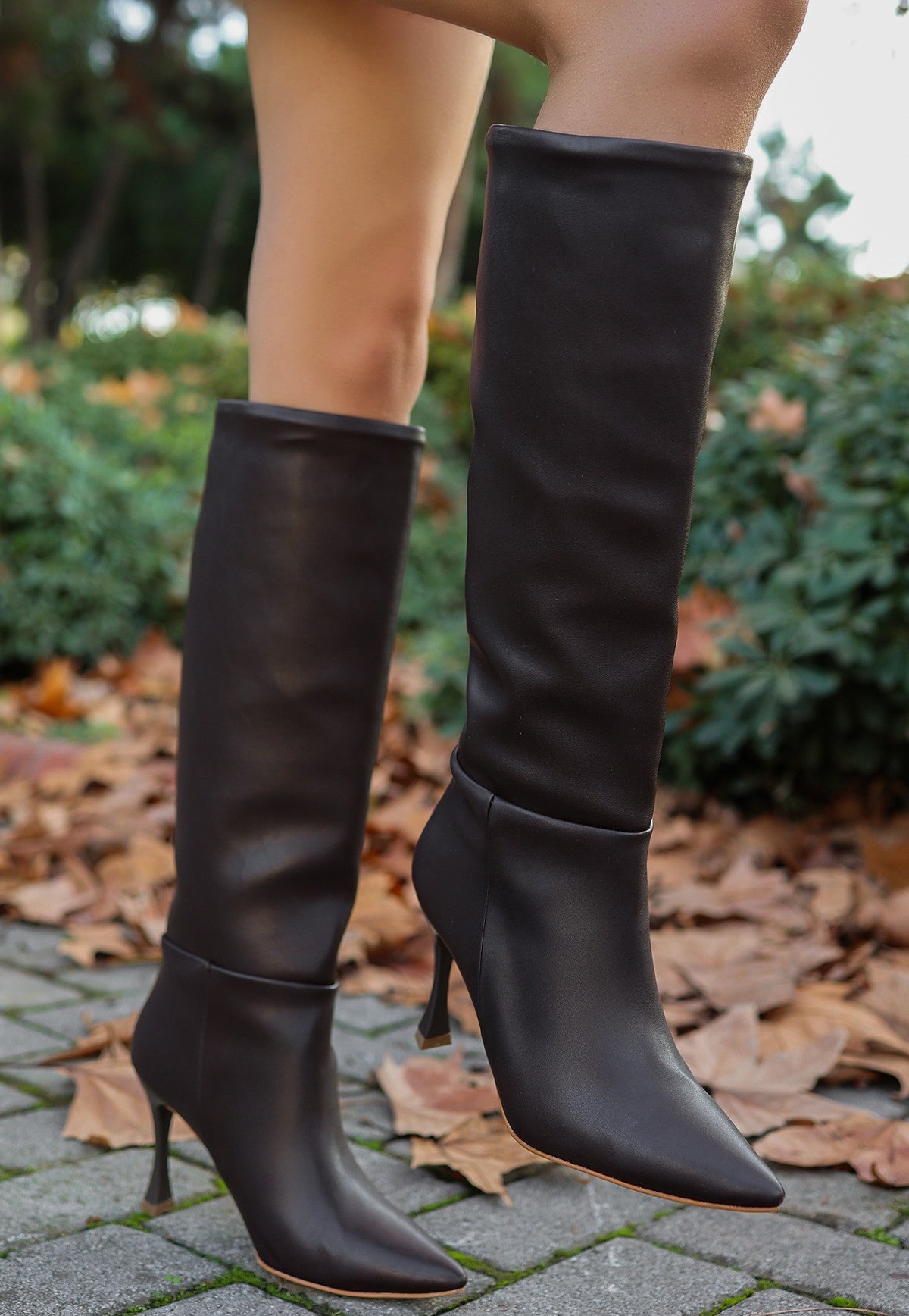 Women's Brown Leather High Heel Boots - STREETMODE™