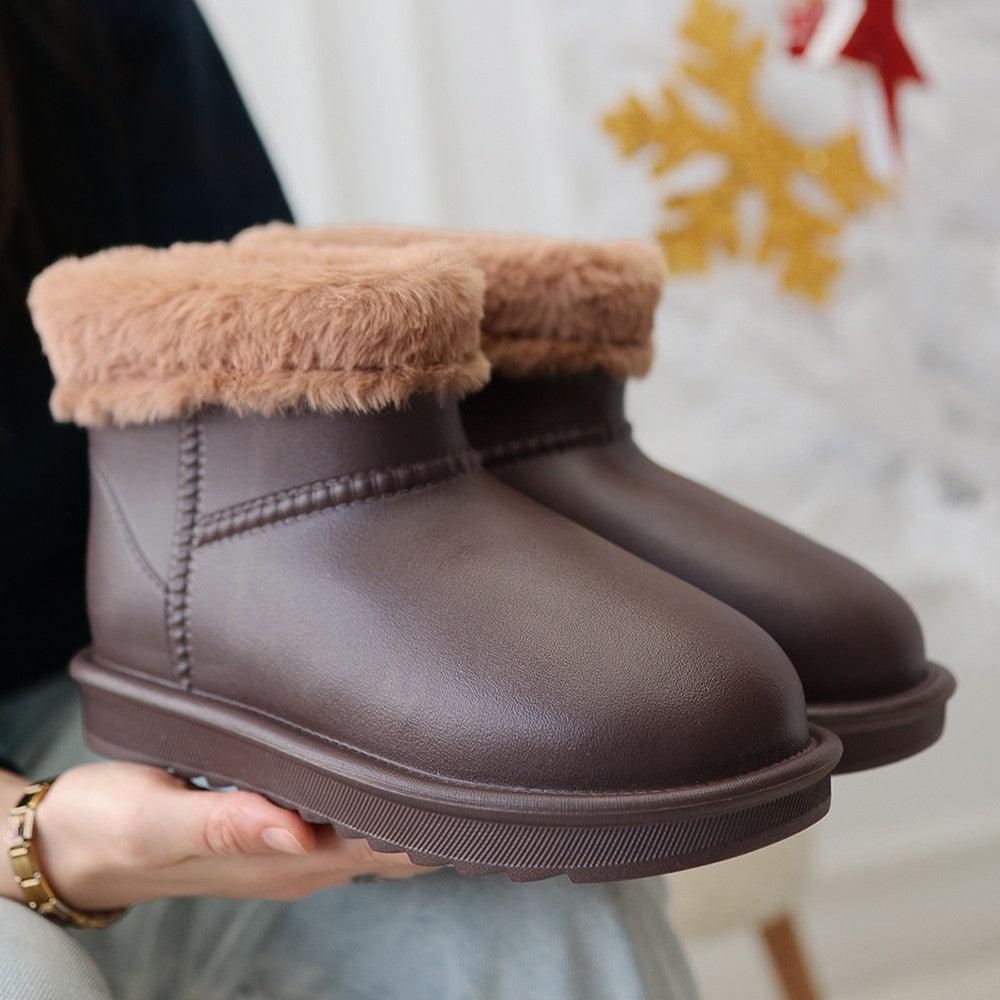 Women's Brown Oval Toe Waterproof Fur Lined Boots - STREETMODE™