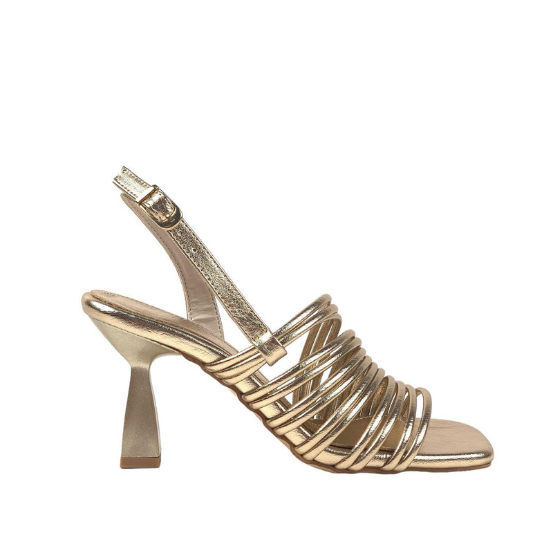 Women's Brush Gold Heeled Ankle Strap Sandals 8 Cm - STREETMODE™