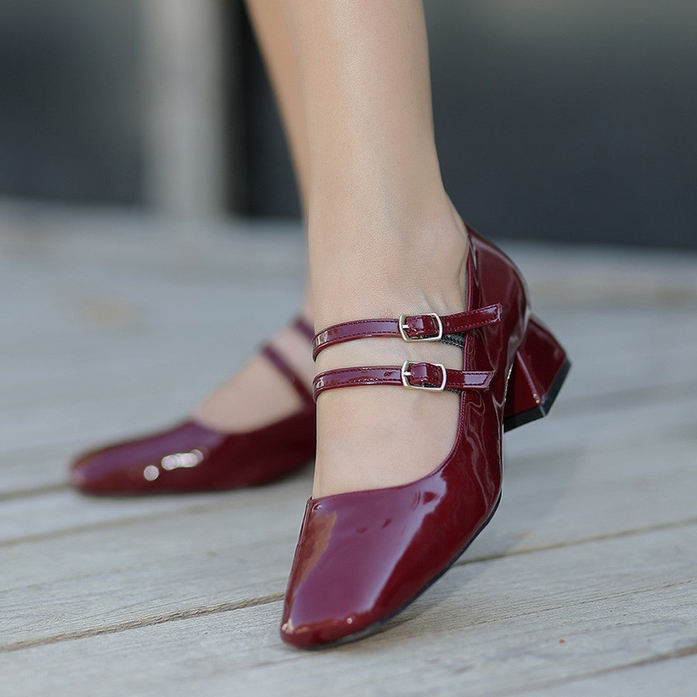 Women's Burgundy Patent Leather High Heel Shoes - STREETMODE™