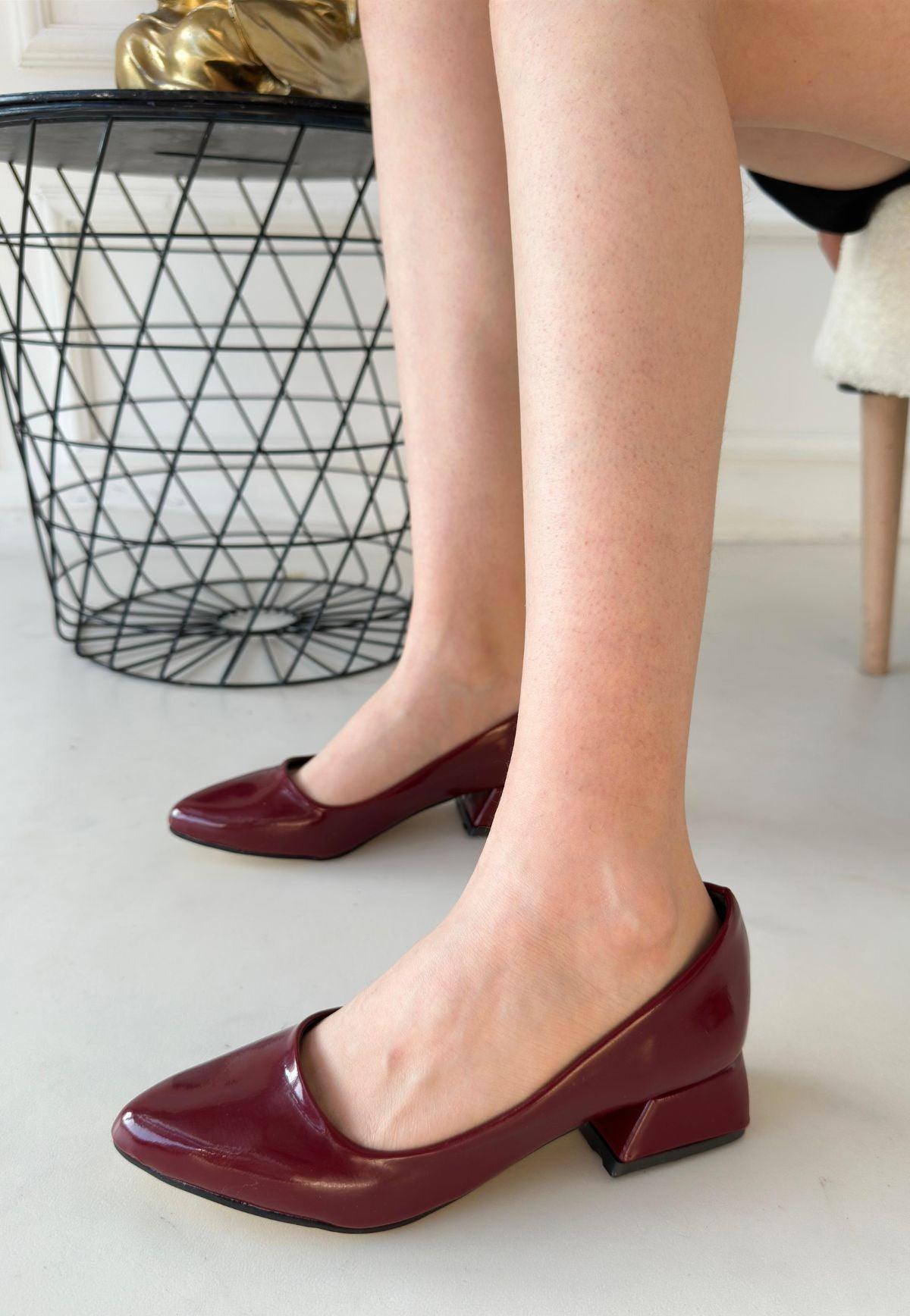 Women's Burgundy Patent Leather High Heel Shoes - STREETMODE™