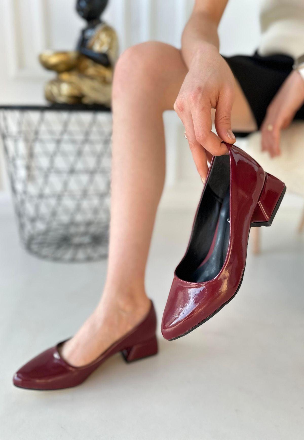 Women's Burgundy Patent Leather High Heel Shoes - STREETMODE™