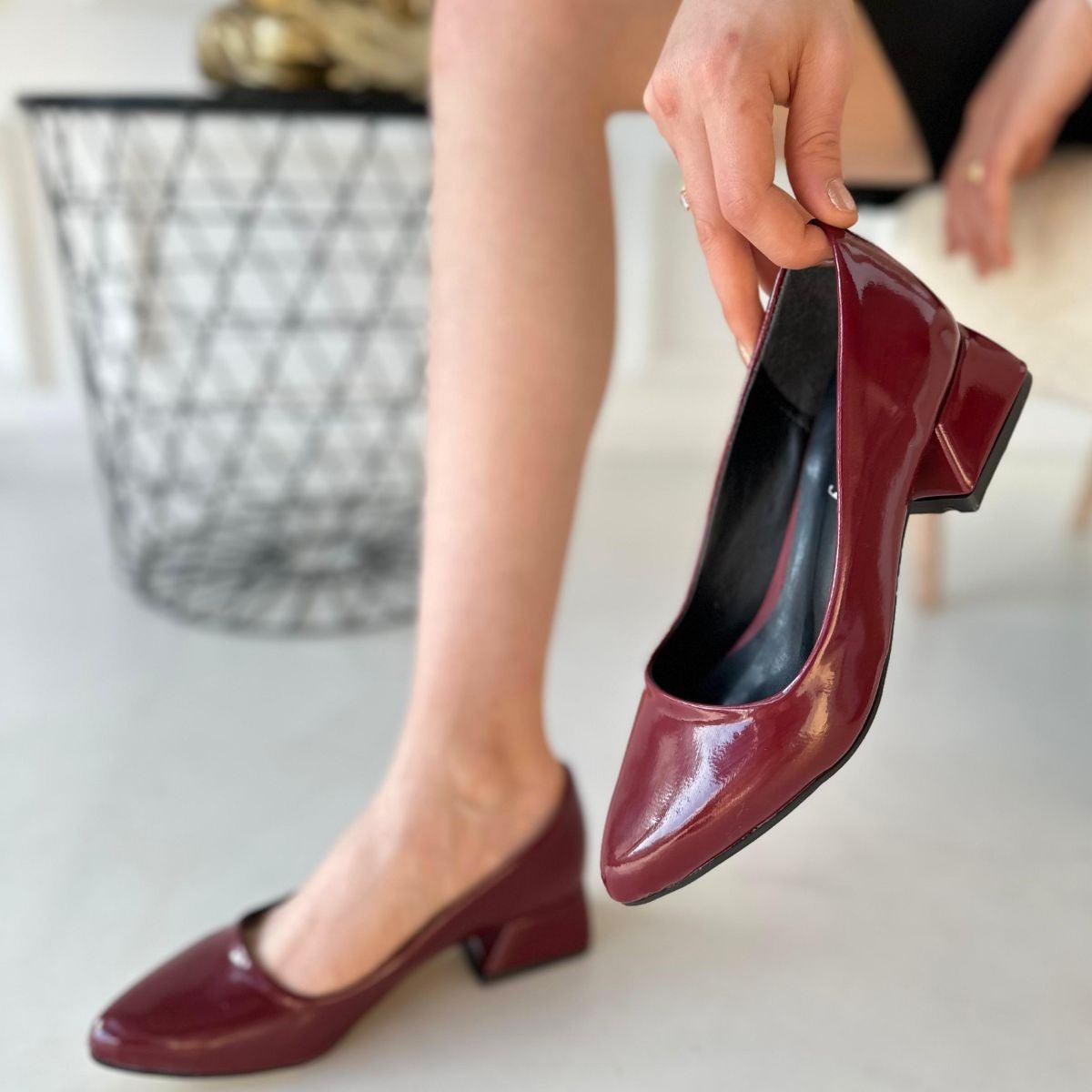 Women's Burgundy Patent Leather High Heel Shoes - STREETMODE™