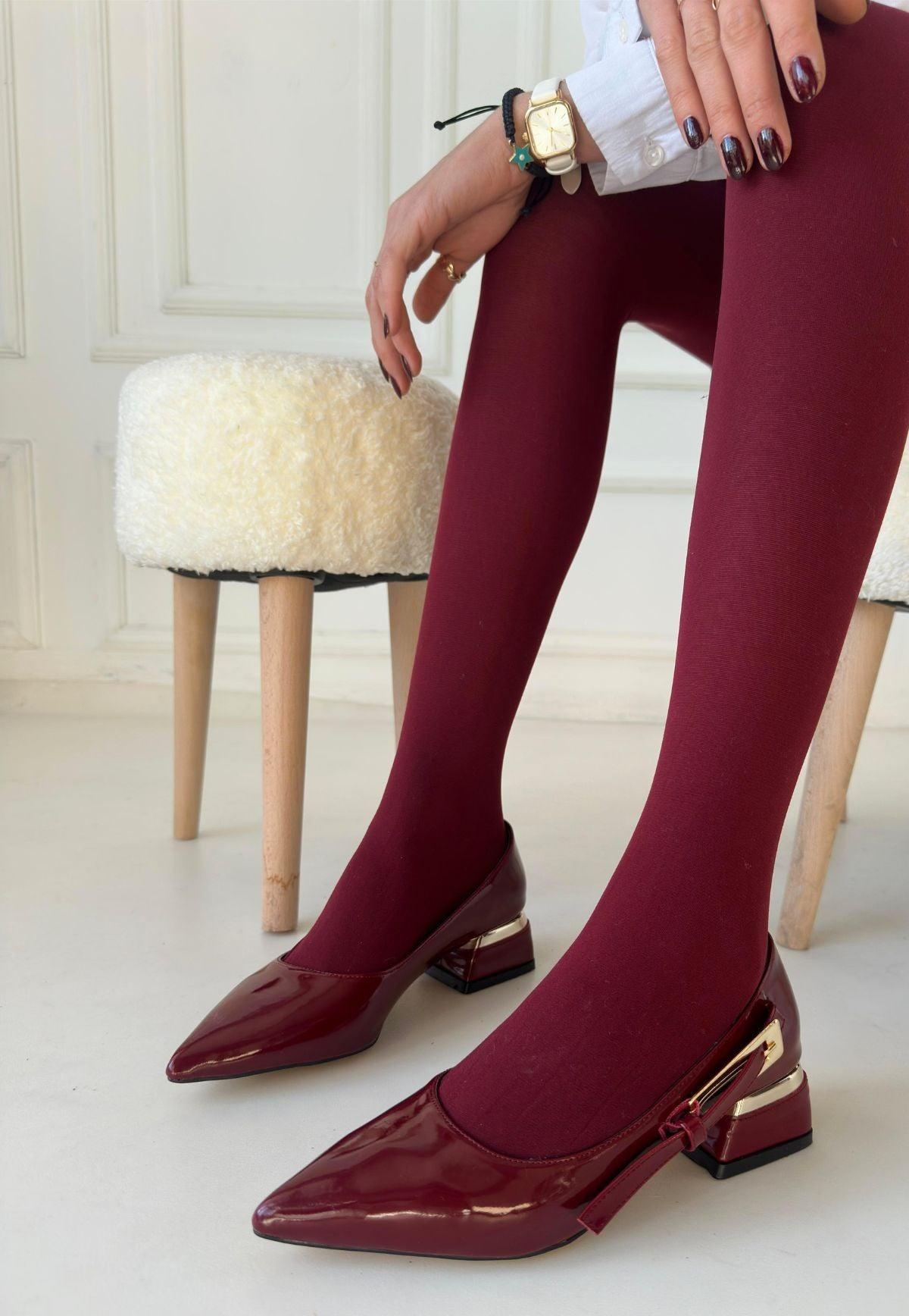 Women's Burgundy Patent Leather High Heel Shoes - STREETMODE™