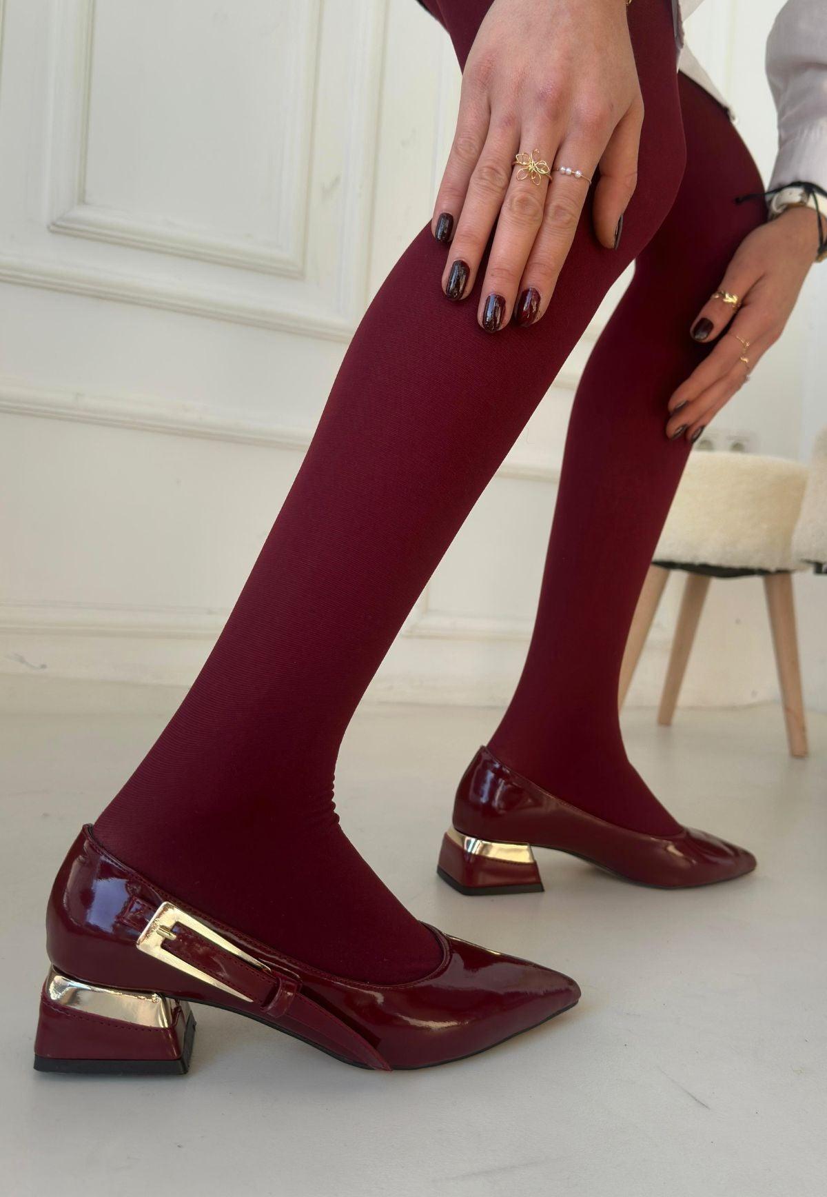 Women's Burgundy Patent Leather High Heel Shoes - STREETMODE™