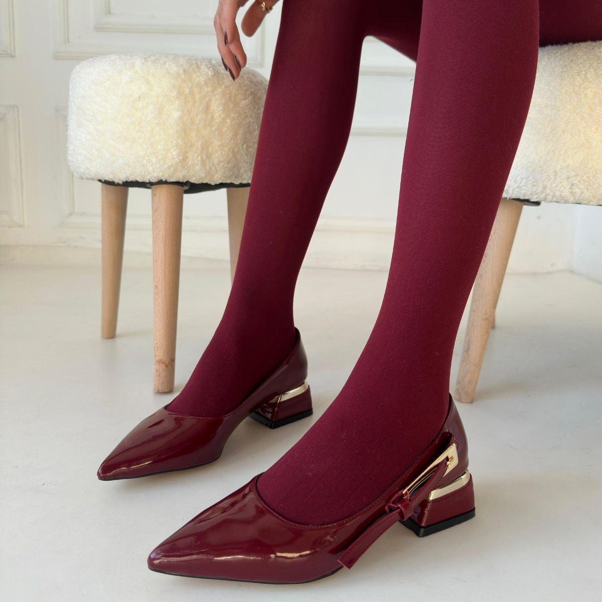 Women's Burgundy Patent Leather High Heel Shoes - STREETMODE™