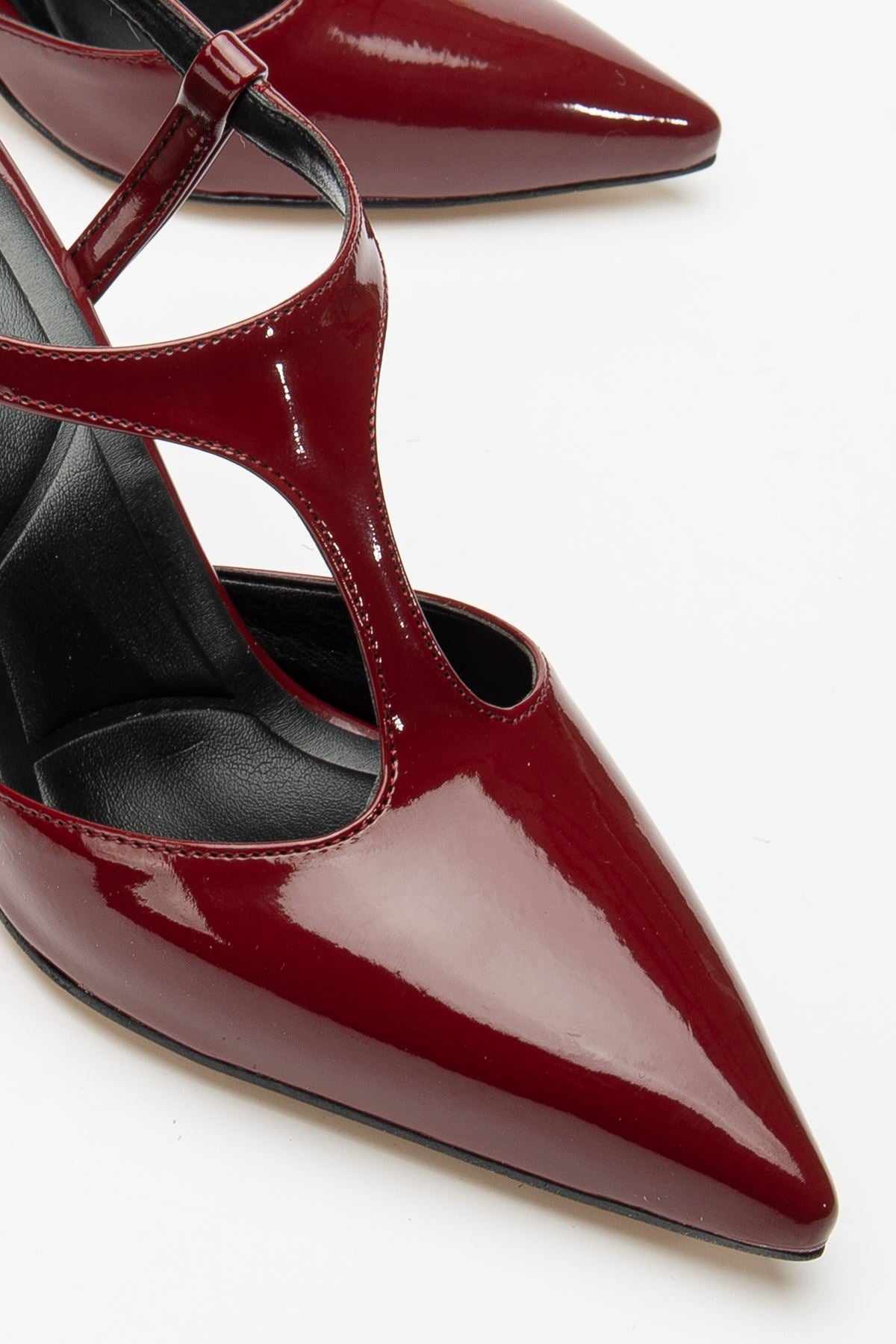 Women's Burgundy Patent Leather Slingback Stylish High Heel Shoes with Side Gold Buckle - STREETMODE™