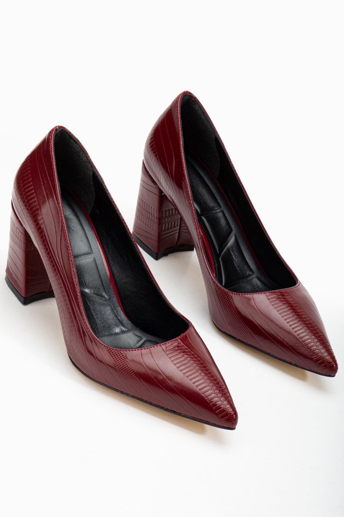 Women's Burgundy Pointed Toe Detailed High Heel Shoes - STREETMODE™