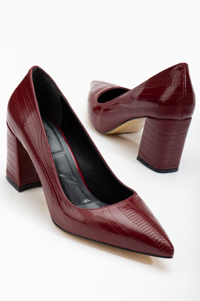 Women's Burgundy Pointed Toe Detailed High Heel Shoes - STREETMODE™