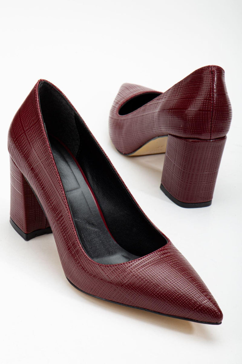 Women's Burgundy Pointed Toe Detailed High Heel Shoes - STREETMODE™