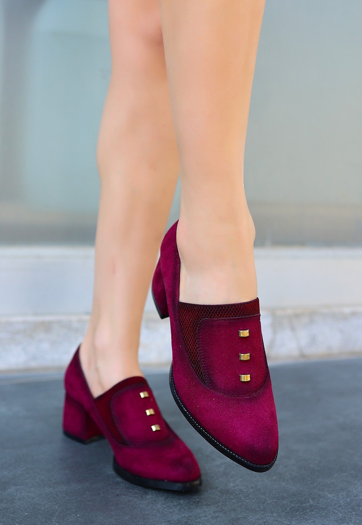 Women's Burgundy Suede Heeled Shoes - STREETMODE™