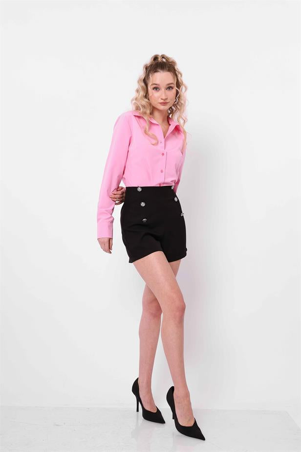 Women's Buttoned Shorts Black - STREETMODE™