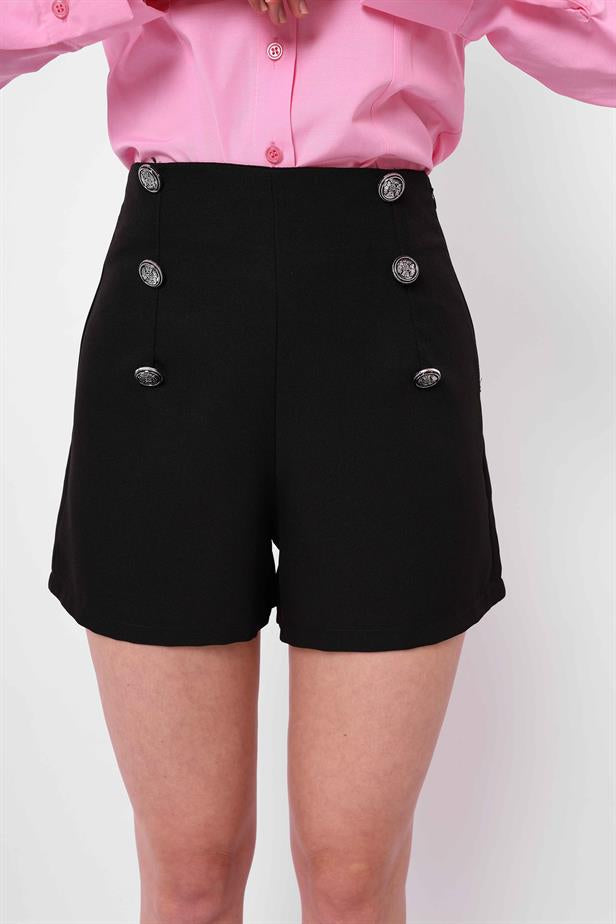 Women's Buttoned Shorts Black - STREETMODE™