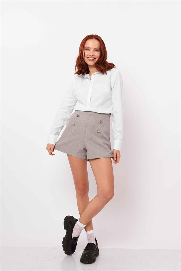 Women's Buttoned Shorts Gray - STREETMODE™
