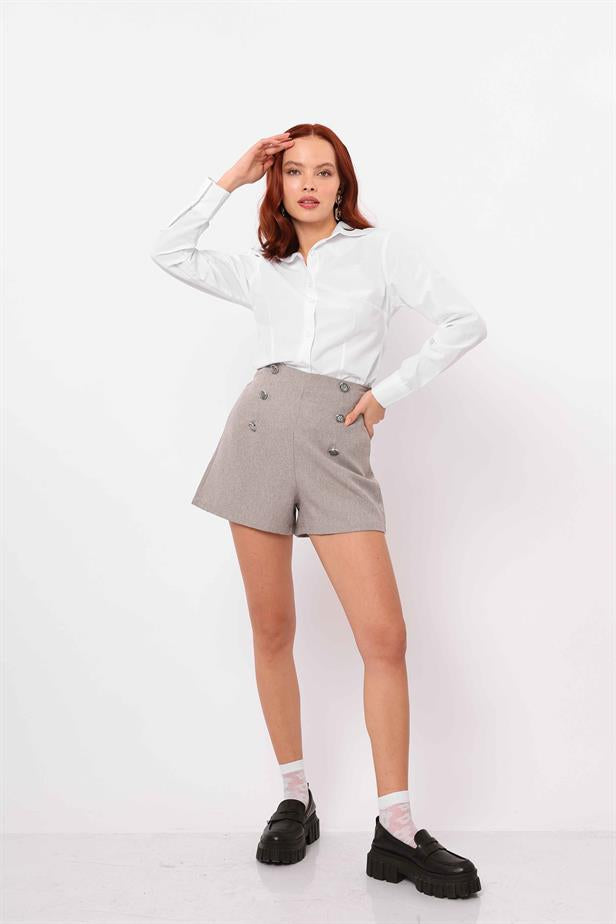 Women's Buttoned Shorts Gray - STREETMODE™