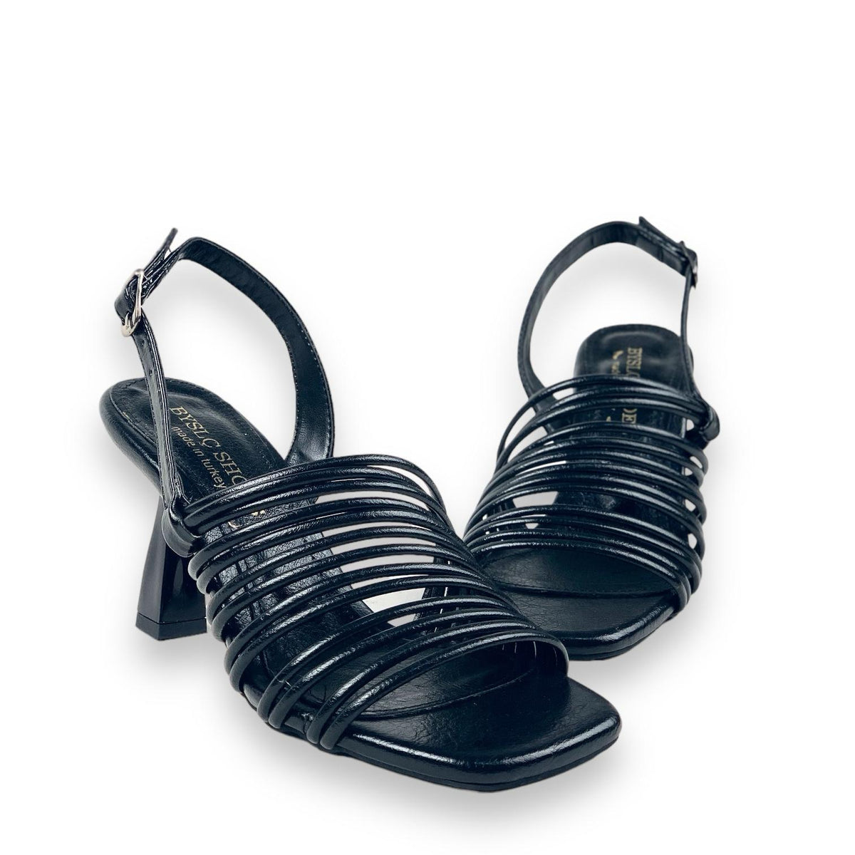 Women's Calç Black Heeled Ankle Strap Sandals 8 Cm - STREETMODE™